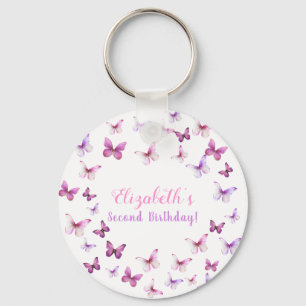 Pink Butterfly Second Birthday Girl Party Favour Keychain