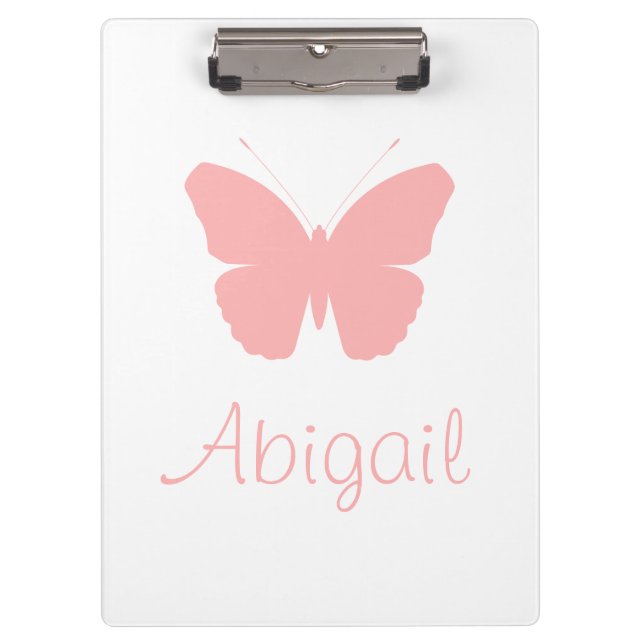 Pink Butterfly Silhouette Design (Personalized) Clipboard (Front)