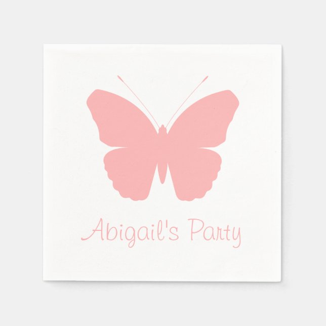 Pink Butterfly Silhouette Design (Personalized) Napkin (Front)