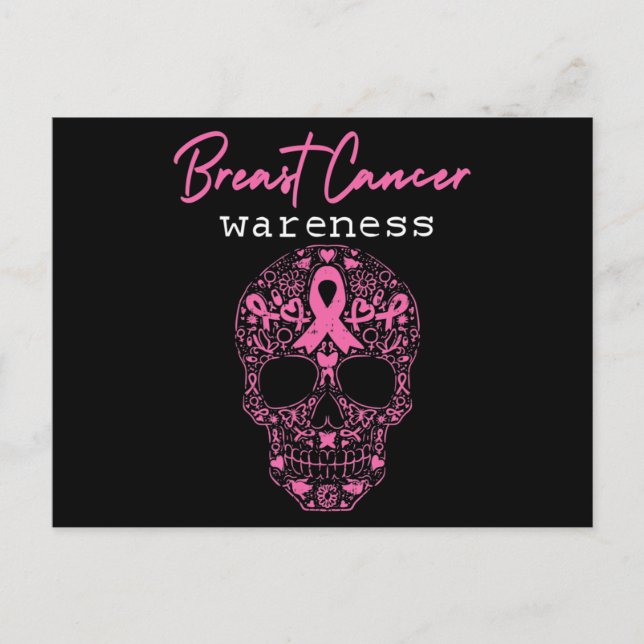 Pink Butterfly Skull Breast Cancer Awareness Hallo Postcard (Front)