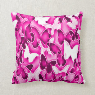 Pink Butterfly Sparkle Camo Plush Throw Pillow