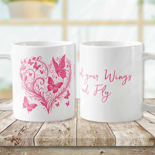 Pink Butterfly Spread Your Wings and Fly Coffee Mug (Creator Uploaded)