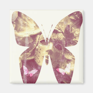 Pink Butterfly Square Magnet