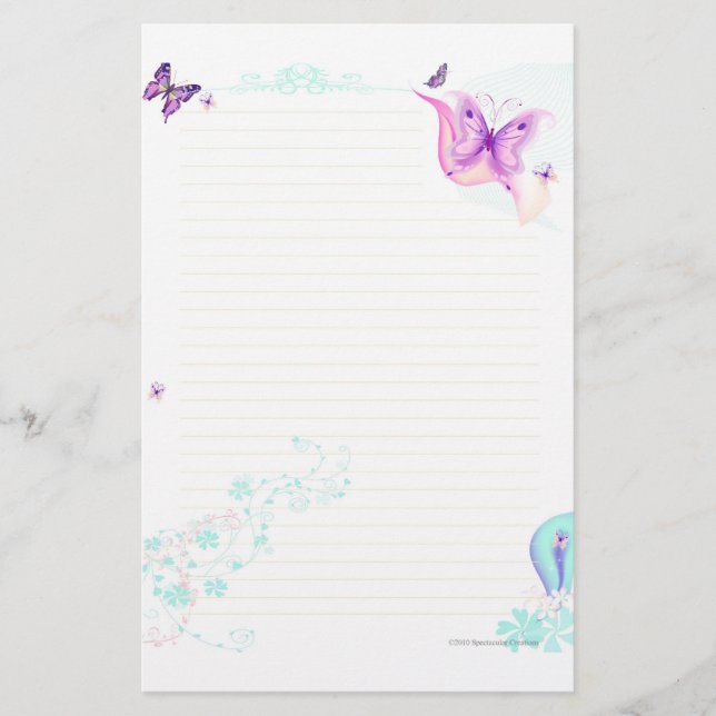 Pink Butterfly Stationary Stationery (Front)