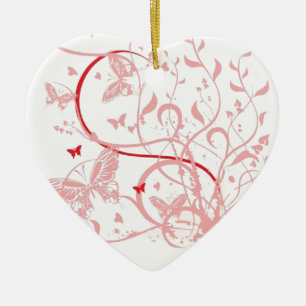 Pink Butterfly Swirls Ceramic Ornament