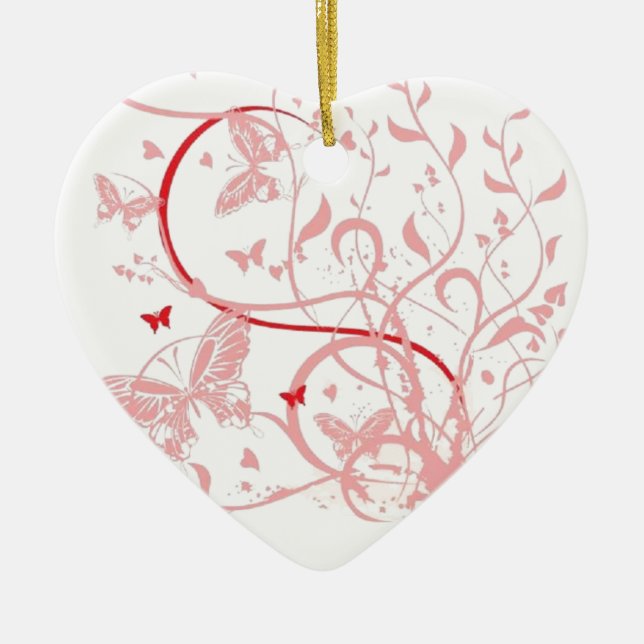 Pink Butterfly Swirls Ceramic Ornament (Front)
