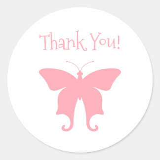 Pink Butterfly Thank You Classic Round Sticker
