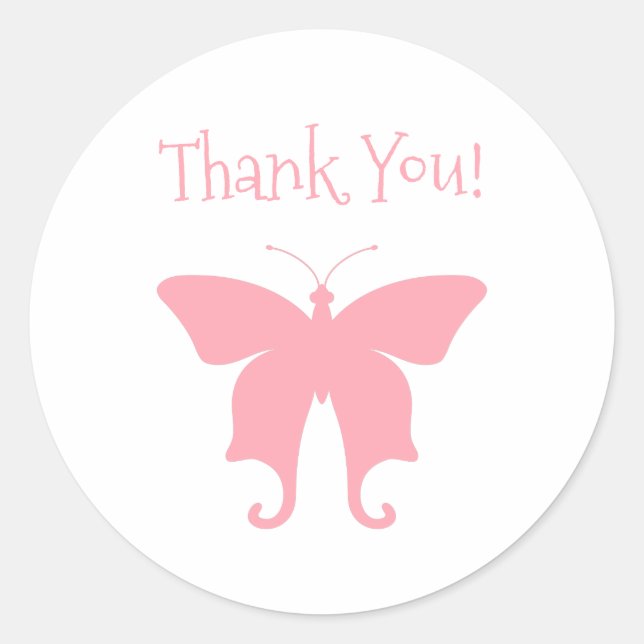 Pink Butterfly Thank You Classic Round Sticker (Front)