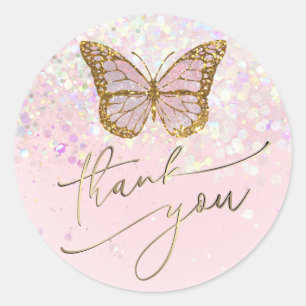  •pink butterfly thank you classic round sticker