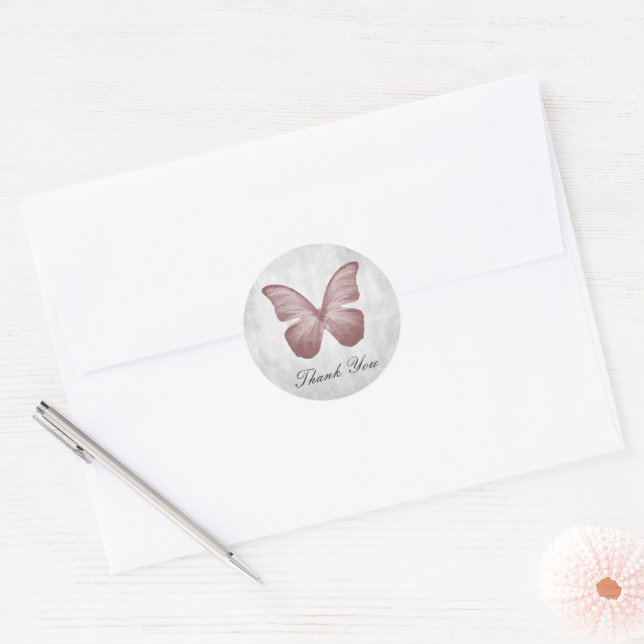 Pink Butterfly Thank You Stickers (Envelope)