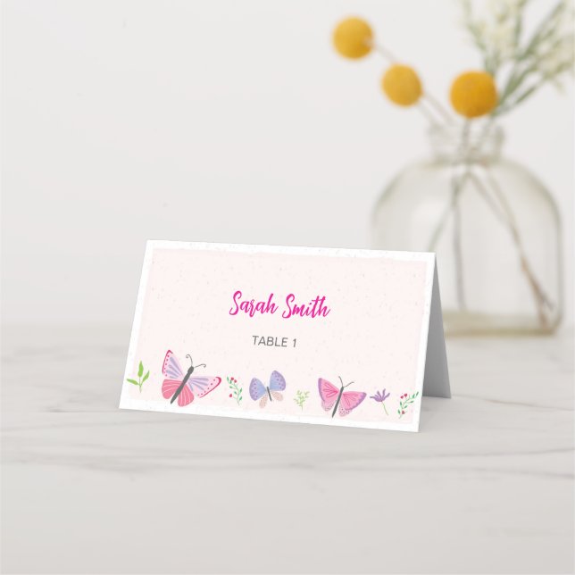 Pink Butterfly Themed Placecard (Front)