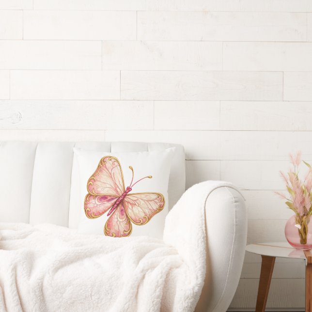 Pink Butterfly Throw Pillow (Couch)
