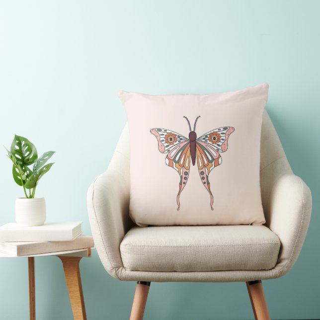 Pink Butterfly Throw Pillow, Butterfly Pillow (Chair)