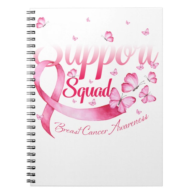 Pink Butterfly Warrior Support Squad Breast Cancer Notebook (Front)
