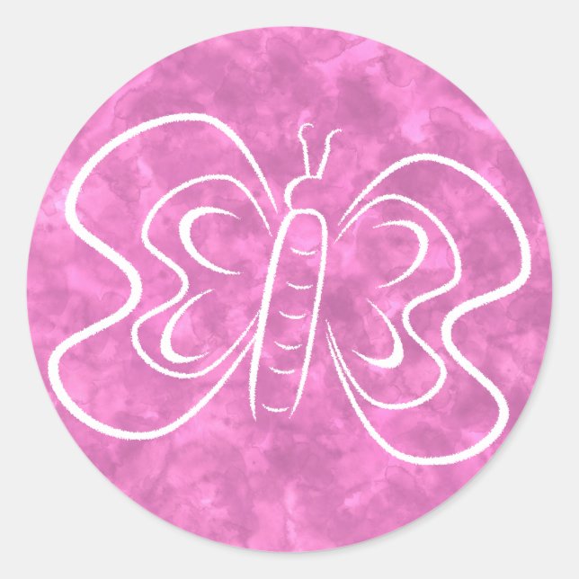Pink Butterfly Watercolor Art Custom Classic Round Sticker (Front)