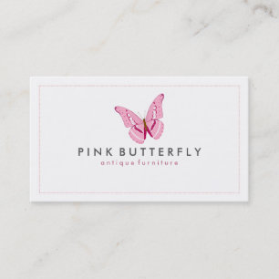 Pink Butterfly White Background Minimal Design Business Card