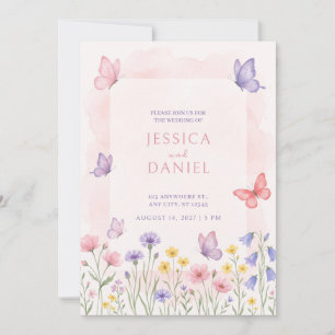 Pink Butterfly Wildflower Meadow Invitation