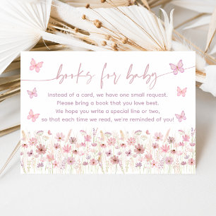 Pink Butterfly Wildflowers Baby Book Request Enclosure Card