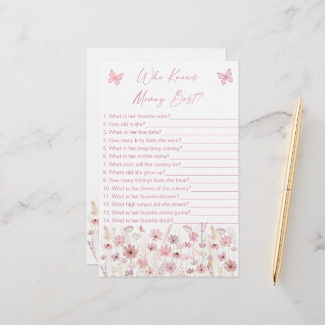 Pink Butterfly Wildflowers Who Knows Mommy Game (Front/Back In Situ)