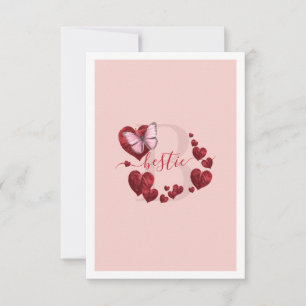 Pink Butterfly with Heart Leaves Bestie Card