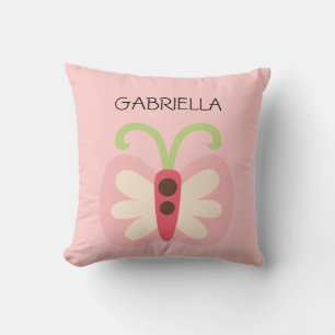 Pink Butterfly with Name Throw Pillow
