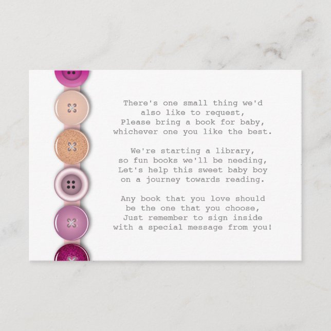 Pink Button Baby Shower Insert Card (Front)