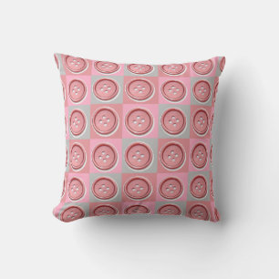 Pink Buttons and Checked Pattern Throw Pillow