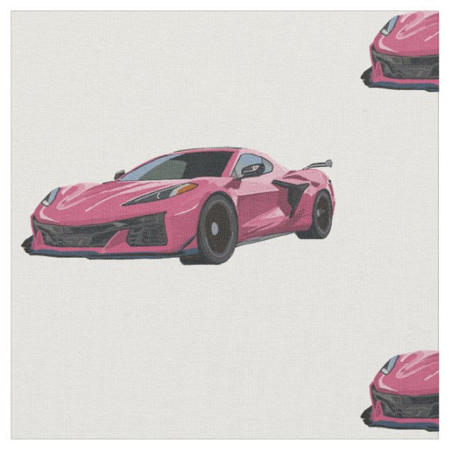 Pink C8 Corvette Hand Drawn Sketch Fabric (Close Up)