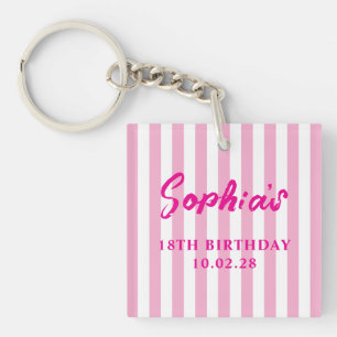 Pink Cabana Stripe 18th Birthday Photo Keychain