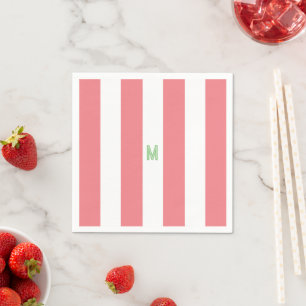 Pink Cabana Stripe & Personalized Green Monogram Napkin