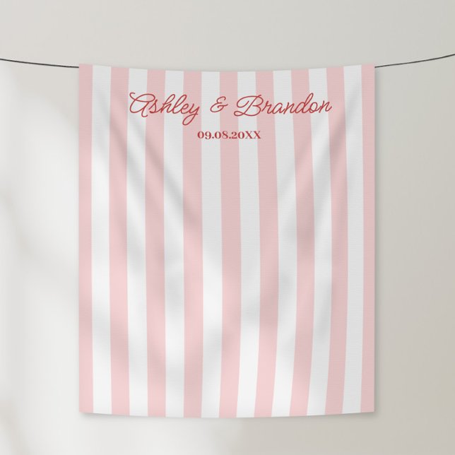 Pink Cabana Stripe Personalized Wedding Tapestry (Creator Uploaded)