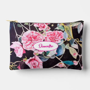 Pink Cabbage Rose Flower Pattern Watercolor Girls Accessory Pouch