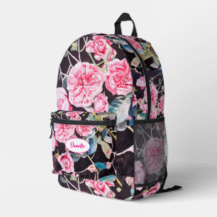 Pink Cabbage Rose Flower Pattern Watercolor Girls Printed Backpack