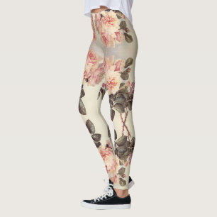 Pink Cabbage Rose Flowers All Over Print Leggings