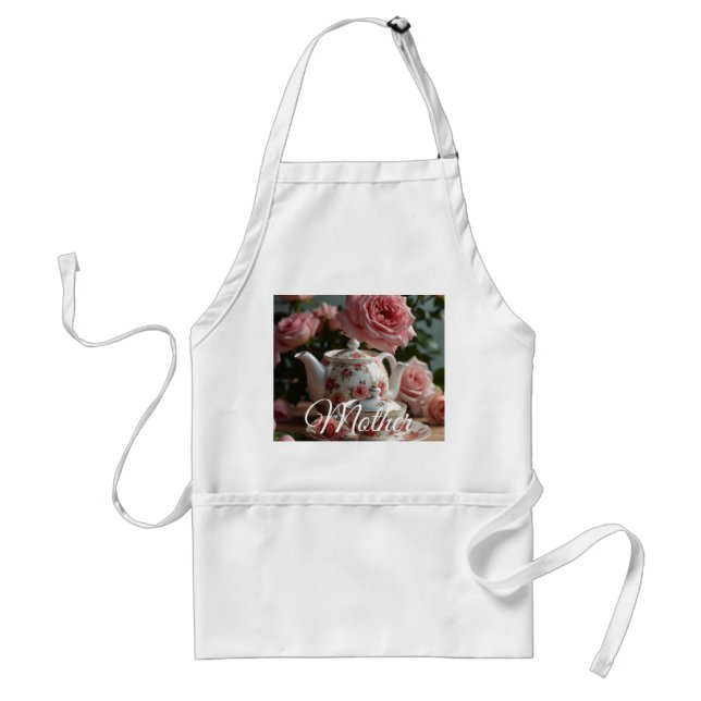Pink Cabbage Rose Tea Apron (Front)