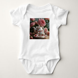 Pink Cabbage Rose Tea  Baby Bodysuit