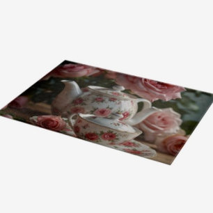 Pink Cabbage Rose Tea Cutting Board