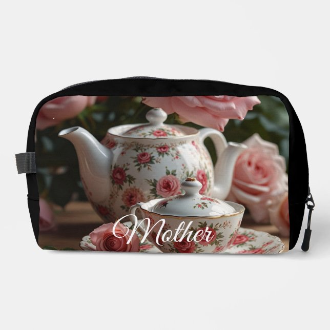 Pink Cabbage Rose Tea Dopp Kit (Front)