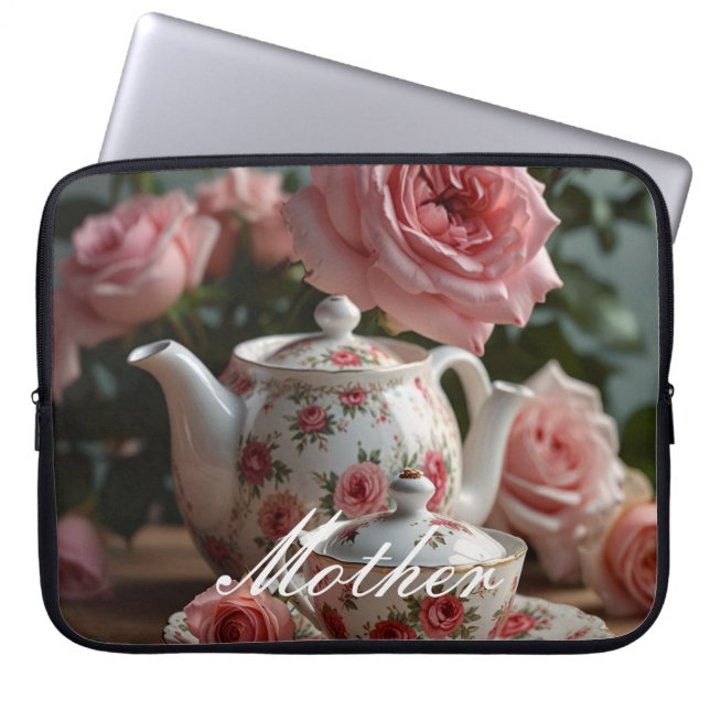 Pink Cabbage Rose Tea  Laptop Sleeve (Front)