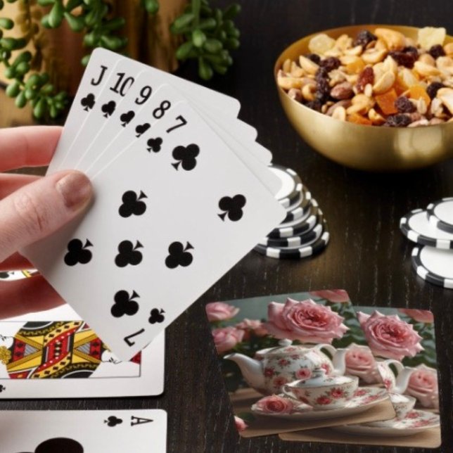 Pink Cabbage Rose Tea Playing Cards (Poker cards easy to shuffle, smooth card stock. Dimensions: 2.5" x 3.5”. 
)