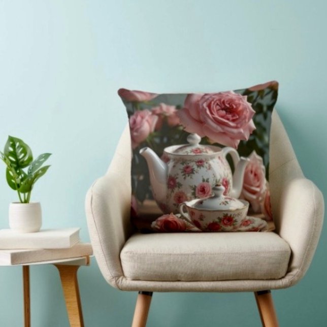 Pink Cabbage Rose Tea Throw Pillow (Creator Uploaded)
