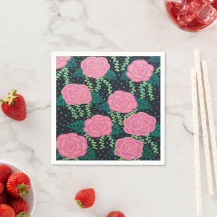 Pink Cabbage Roses  Napkin