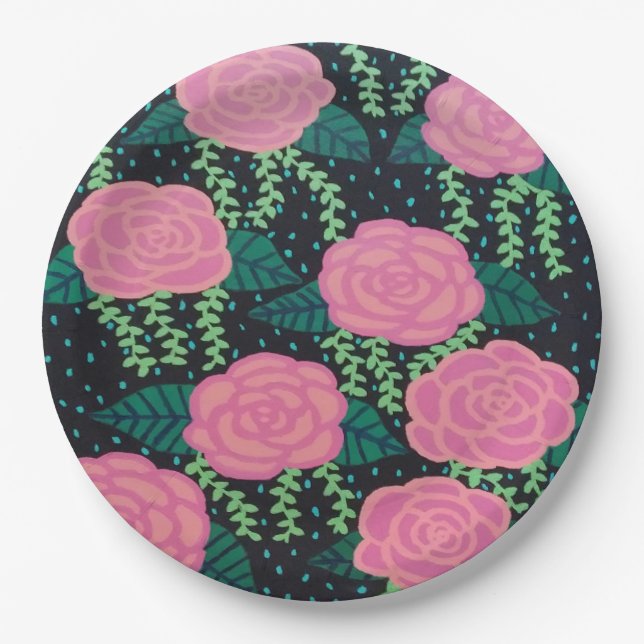 Pink Cabbage Roses  Paper Plate (Front)