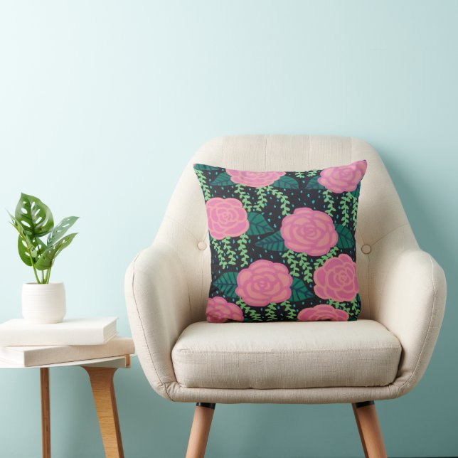 Pink Cabbage Roses  Throw Pillow (Chair)