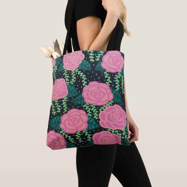 Pink Cabbage Roses Tote Bag (Close Up)