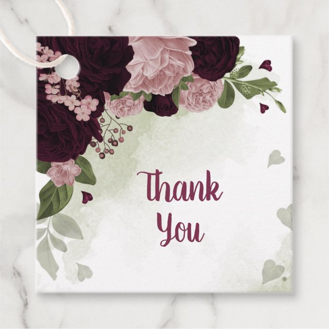 pink & cabernet flowers greenery favour tags (Front)