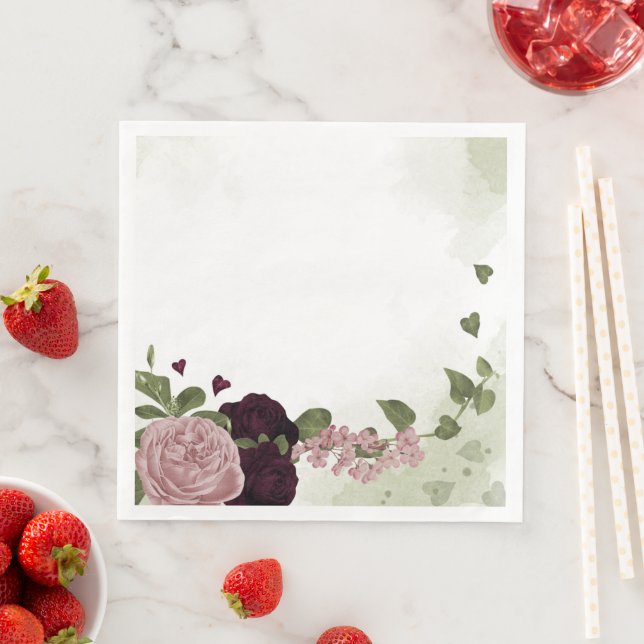 pink & cabernet flowers greenery napkin (Insitu)