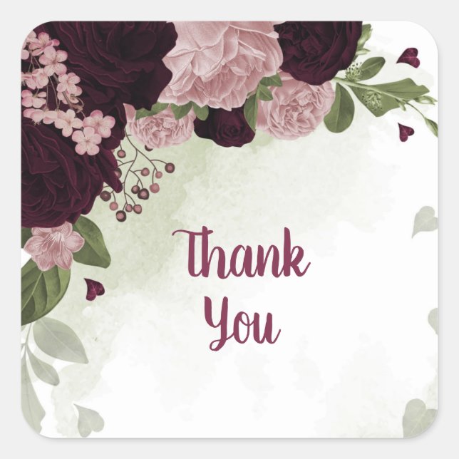pink & cabernet flowers greenery square sticker (Front)