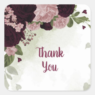 pink & cabernet flowers greenery square sticker