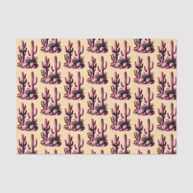 Pink Cacti Batch-Tan Background Tissue Paper (Front)